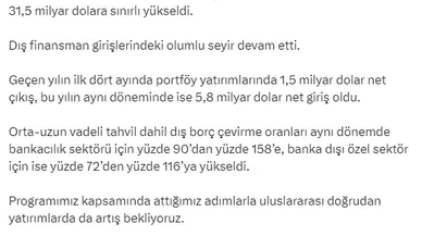 Bakan Şimşek: Yıllık cari açık nisanda 31,5 milyar dolara sınırlı yükseldi
