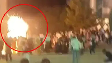 Düğünde damdan atılan ve 5 kişinin yaralandığı havai fişeğin patlaması kamerada