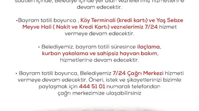 Belediye vezneleri bayram boyunca hizmet verecek 