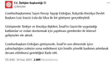 Cumhurbaşkanı Erdoğan, Brezilya Devlet Başkanı Silva ile görüştü