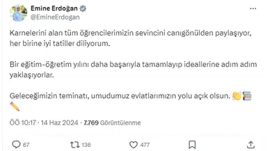Emine Erdoğan'dan 'karne' mesajı