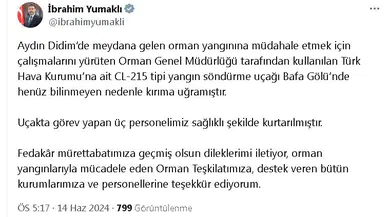 Aydın'da yangın söndürme uçağının burun kısmı su aldığı Bafa Gölü'ne battı; 3 personel kurtarıldı (2)