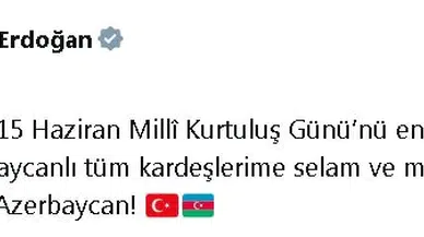 Cumhurbaşkanı Erdoğan, Azerbaycan'ın milli gününü kutladı