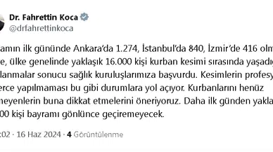 Bakan Koca: Bayramın ilk gününde kendini yaralayan 16 bin kişi hastanelere başvurdu
