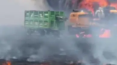 35 dönümde ekili buğday ve arpa ile biçerdöver yandı