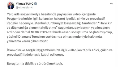 Bakan Tunç: Diamant Tema hakkında yakalama kararı çıkarıldı