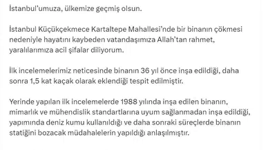 Bakan Özhaseki: Yıkılan bina, standartlara uyum sağlanmadan inşa edilmiş