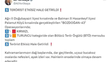 'Bozdoğan-43' operasyonlarında 5 terörist etkisiz hale getirildi