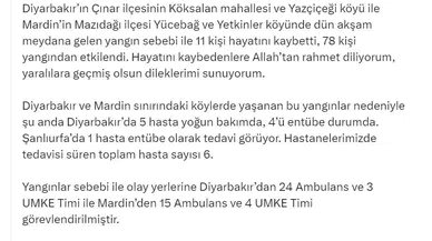 Bakan Koca: Diyarbakır- Mardin sınırındaki yangında 11 kişi hayatını kaybetti