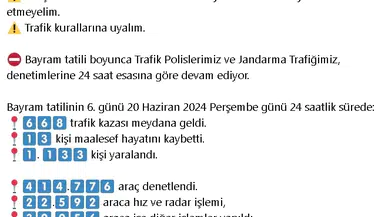Bakan Yerlikaya: Bayram tatilinin ilk 6 gününde 49 kişi hayatını kaybetti