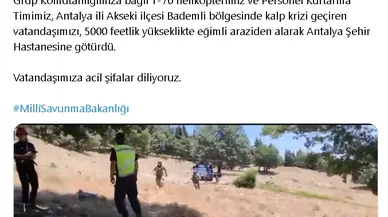 Kalp krizi geçiren kişi eğimli araziden askeri helikopterle alınıp, hastaneye götürüldü