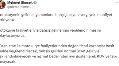 Bakan Şimşek: Motokuryenin gelirine, garsonların bahşişine yeni vergi yok