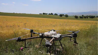 Tokat'ta dron alan çiftçi kendisinin ve diğer çiftçilerin ekili alanlarını ilaçlıyor