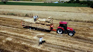 Hasadın tamamlandığı tarlalarda, kavurucu sıcakta 'balya' mesaisi 