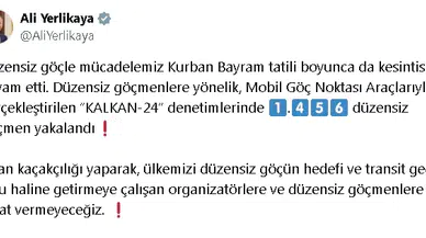 Kurban Bayramı'nda 1456 düzensiz göçmen yakalandı