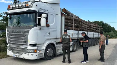 Ulus'ta orman ürünleri taşıyan araçlara yönelik denetim düzenlendi