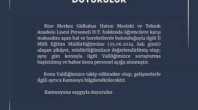 Rize'de okul personeli açığa alındı