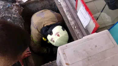 İstanbul- Avcılar'da depoya düşen yavru kediyi itfaiye kurtardı