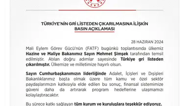Türkiye, gri listeden çıktı