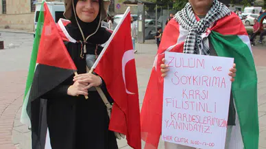 Ordu'da öğretmenden Filistin halkına destek eylemi