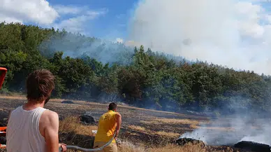 Keşan’da anız yangınının ormana sıçradığı anlar kamerada 