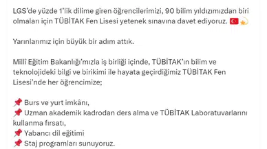 Bakan Kacır'dan TÜBİTAK Fen Lisesi daveti 