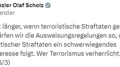 Scholz: Terörizmi yücelten herkes sınır dışı edilmelidir