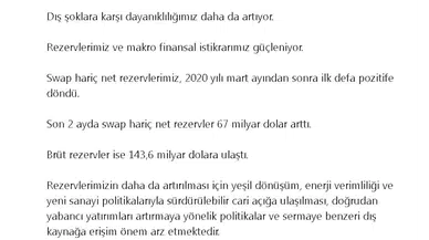 Bakan Şimşek: Son 2 ayda net rezervler 67 milyar dolar arttı