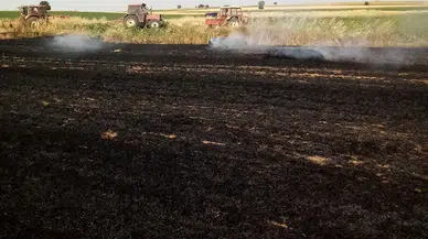 EDİRNE'de aynı köyde 1 gün arayla çıkan 2 tarla yangınında 110 dönüm ekili buğday zarar gördü (VİDEO EKLENDİ)