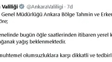 Ankara Valiliği'nden 'sağanak' uyarısı