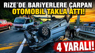 Pazar'da takla atan hafif ticari araçtaki 4 kişi yaralandı
