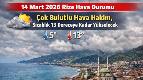 14 Mart 2026 Rize Hava Durumu: Çok Bulutlu Hava Hakim, Sıcaklık 13 Dereceye Kadar Yükselecek