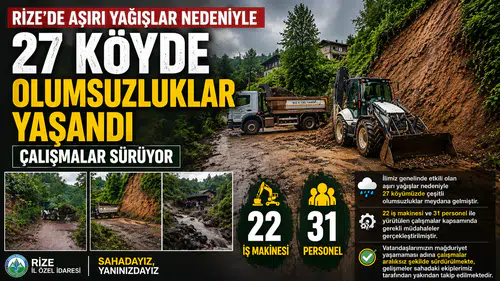 Rize'de aşırı yağışlar nedeniyle 27 köyde olumsuzluklar yaşandı, çalışmalar sürüyor