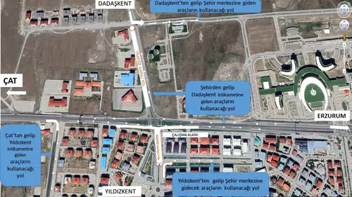 Erzurum'da Dadaşkent-Yıldızkent Kavşağında Geçici Trafik Düzenlemesi Başlıyor