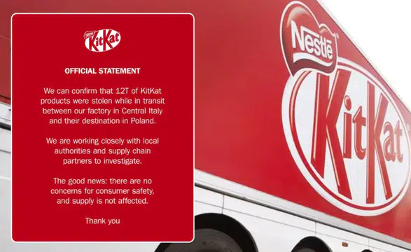 Orta İtalya'dan Polonya'ya giden çikolata sevkiyatı çalındı, soruşturma sürüyor