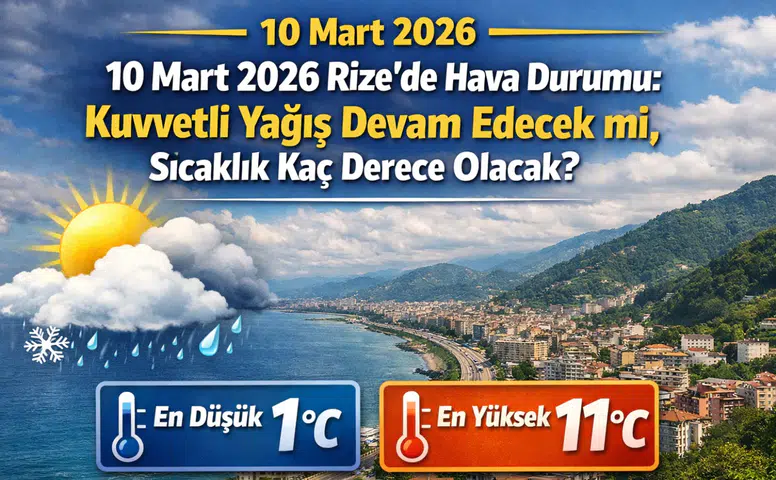 10 Mart 2026 Rize’de Hava Durumu: Kuvvetli Yağış Devam Edecek mi, Sıcaklık Kaç Derece Olacak?
