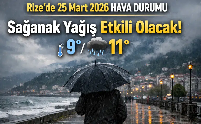 Rize’de 25 Mart 2026 Hava Durumu: Sağanak Yağış Etkili Olacak, Sıcaklık 11 Dereceye Kadar Yükselecek