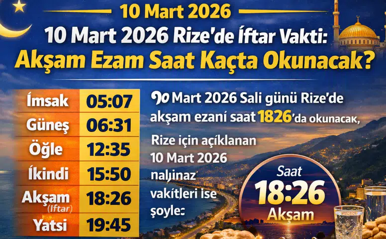 10 Mart 2026 Rize’de İftar Vakti: Akşam Ezanı Saat Kaçta Okunacak?