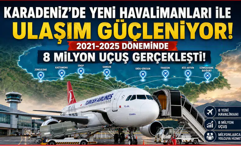 Karadeniz'de Yeni Havalimanları ile Ulaşım Güçleniyor: 2021-2025 Döneminde 8 Milyon Uçuş Gerçekleşti!
