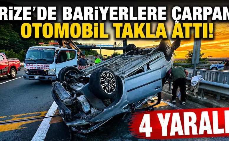 Pazar'da takla atan hafif ticari araçtaki 4 kişi yaralandı