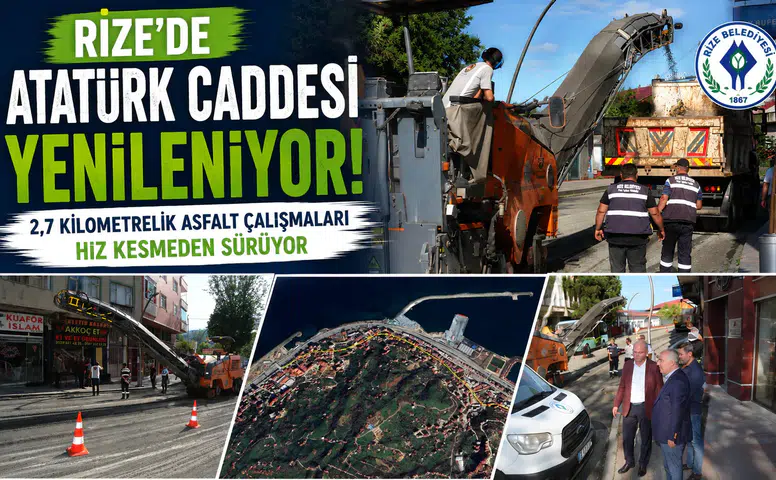 Rize'de Atatürk Caddesi Yenileniyor! 2,7 Kilometrelik Asfalt Çalışmaları Hız Kesmeden Sürüyor