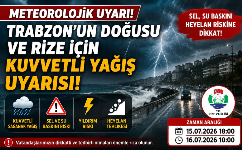 Trabzon'un Doğusu ve Rize İçin Kuvvetli Yağış Uyarısı! Sel ve Heyelan Riskine Dikkat