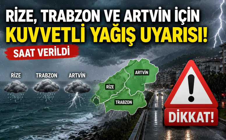 Meteoroloji Saat Verdi! Rize, Trabzon ve Artvin’de Kuvvetli Yağış Bekleniyor