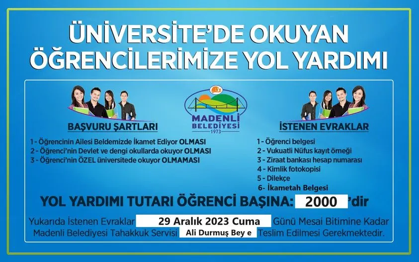 Madenli Belediyesinden Üniversite Öğrencilerine Yol Yardımı