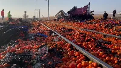  Narenciye yüklü tır demir yoluna devrildi