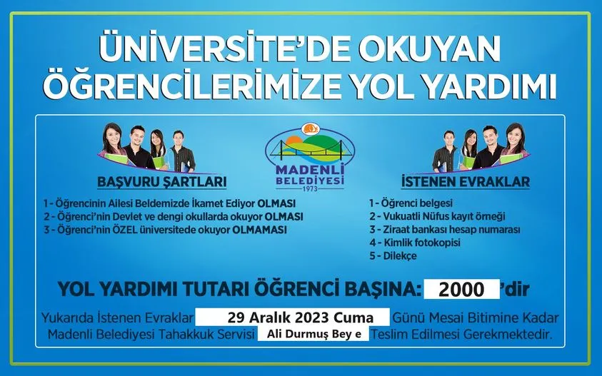 Madenli Belediyesinden Üniversite Öğrencilerine 2000 TL Yol Yardımı