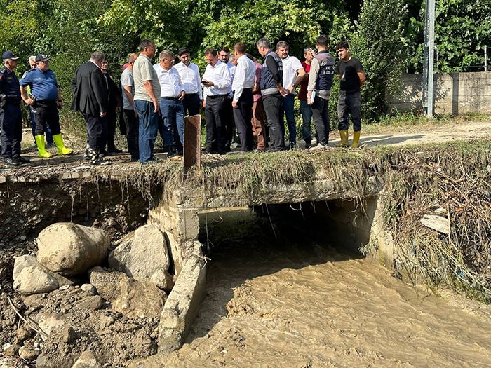 Karabük Valisi Gürel ve milletvekilleri, selden zarar gören alanlarda incelemede bulundu