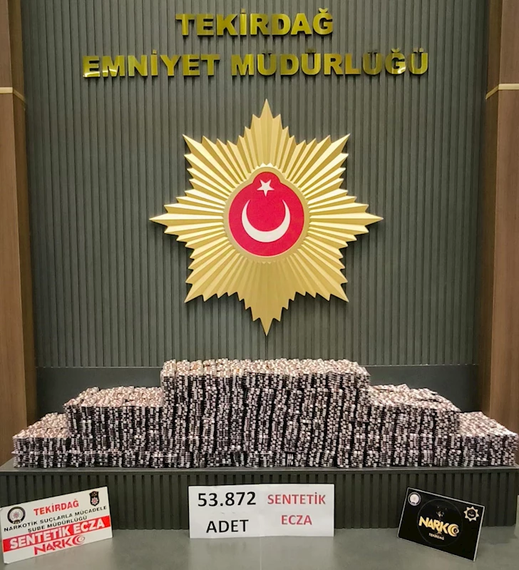  Tekirdağ’da 53 bin 872 sentetik ecza hap ele geçirildi