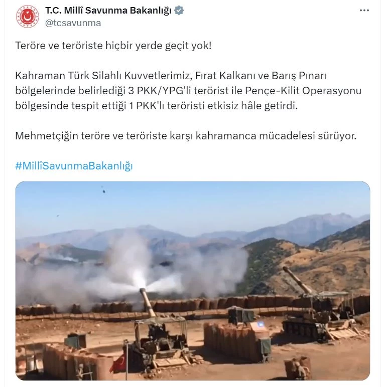 MSB: 4 terörist etkisiz hale getirildi