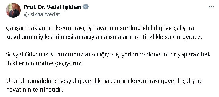 Bakan Işıkhan: İş yeri denetimlerinde 1,6 milyar lira idari para cezası uygulandı